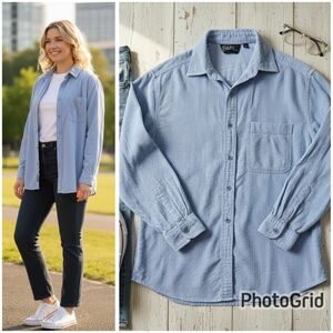 Las Olas Light Blue Corduroy Button Up Shirt L